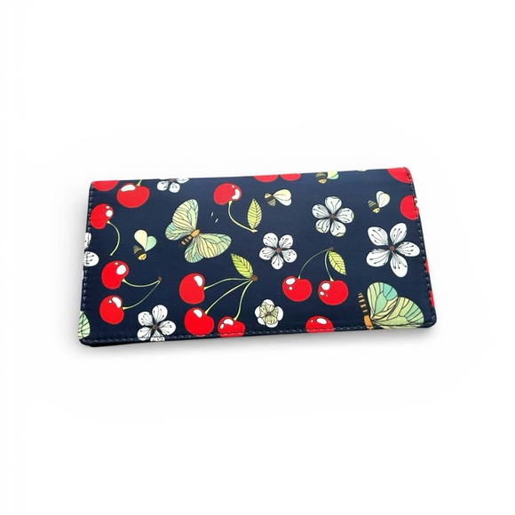 Handbags - RFID Cherry Print Long Wallet Navy Floral Butterfly Card Holder